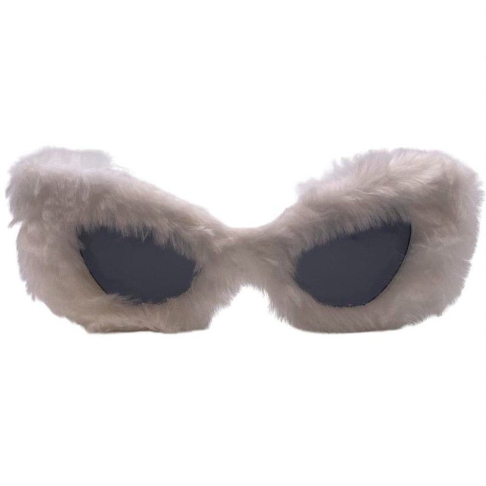 6173 | White Cateye Sunglasses with Fuzzy Accent
